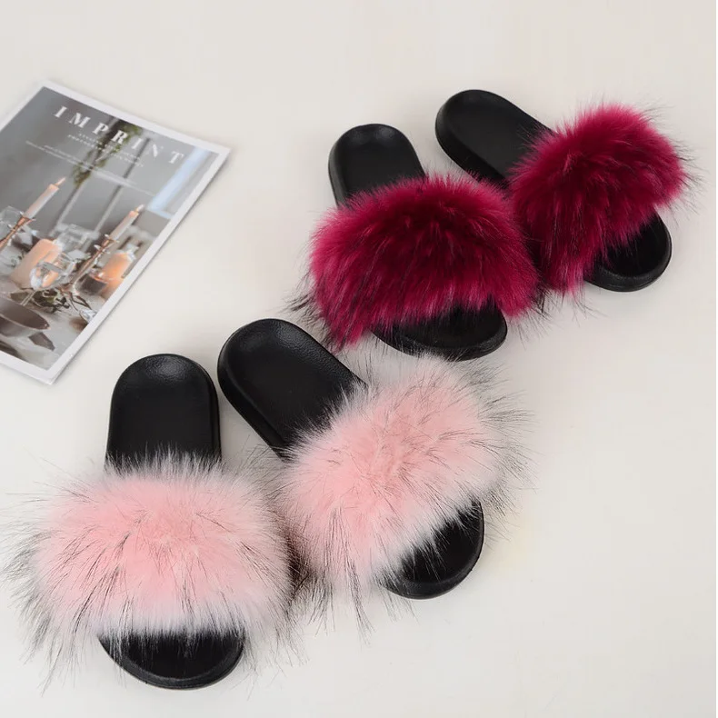 
Luxury New Style Soft Custom Fluffy Women Slippers Plush Fur Slides Wholesale Uggh Slides For Women 