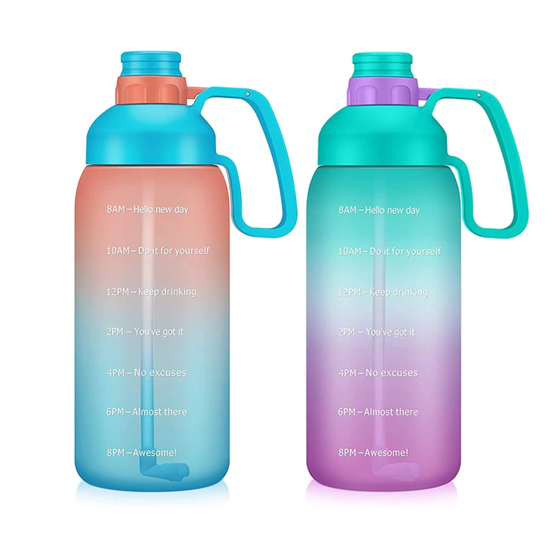 

2021 New Arrival Large 2000ml Leakproof Tritan Bpa Free Motivational Water Bottle With Time Marker & Straw, Customized color