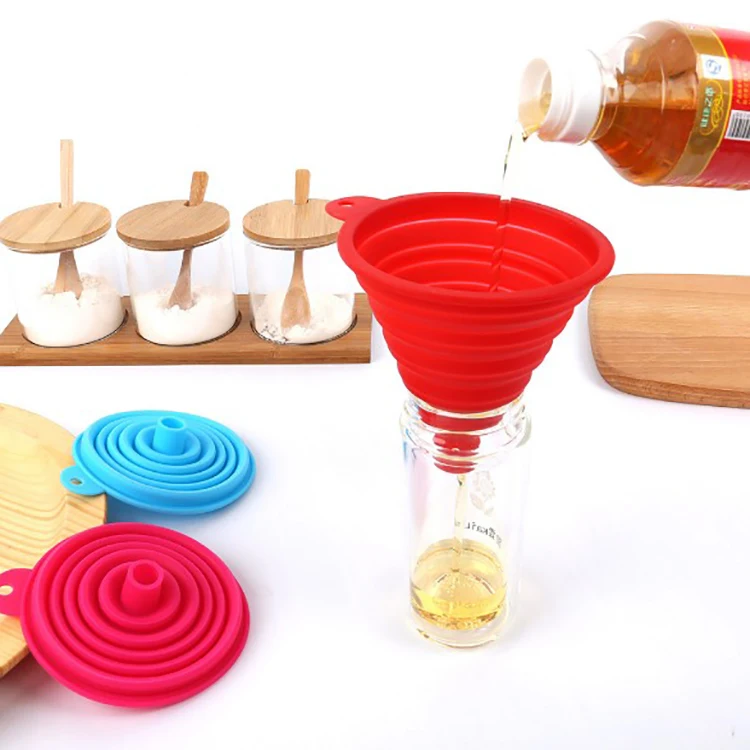 

Large Collapsible Telescopic Funnel Food-Grade Silica Gel Funnel Kitchen High Temperature Oil Leakage Funnel, Red orange blue green