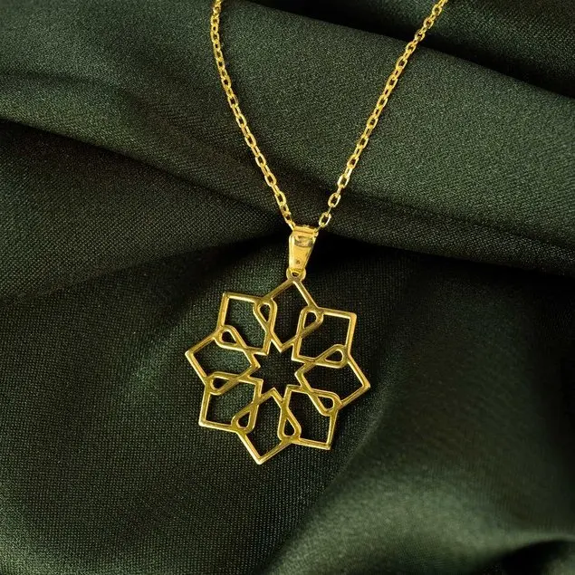 

New Stock Arrival Islamic Jewelry Muslim Necklace 18k Gold Plated Stainless Steel Tarnish Free Arabic Necklace Hollow Pendant