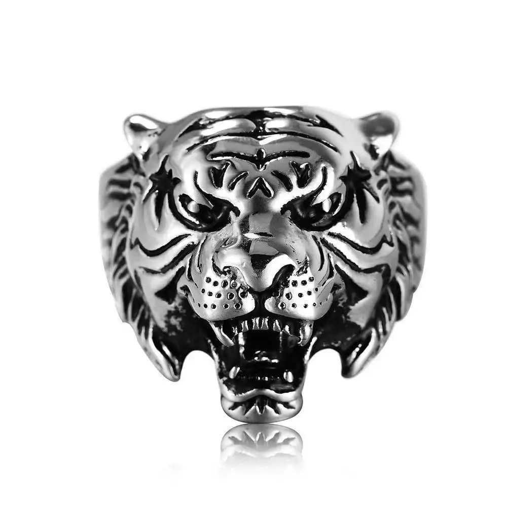 

18K Gold bullish personality tiger head men's stainless steel ring tide men's ring accessories