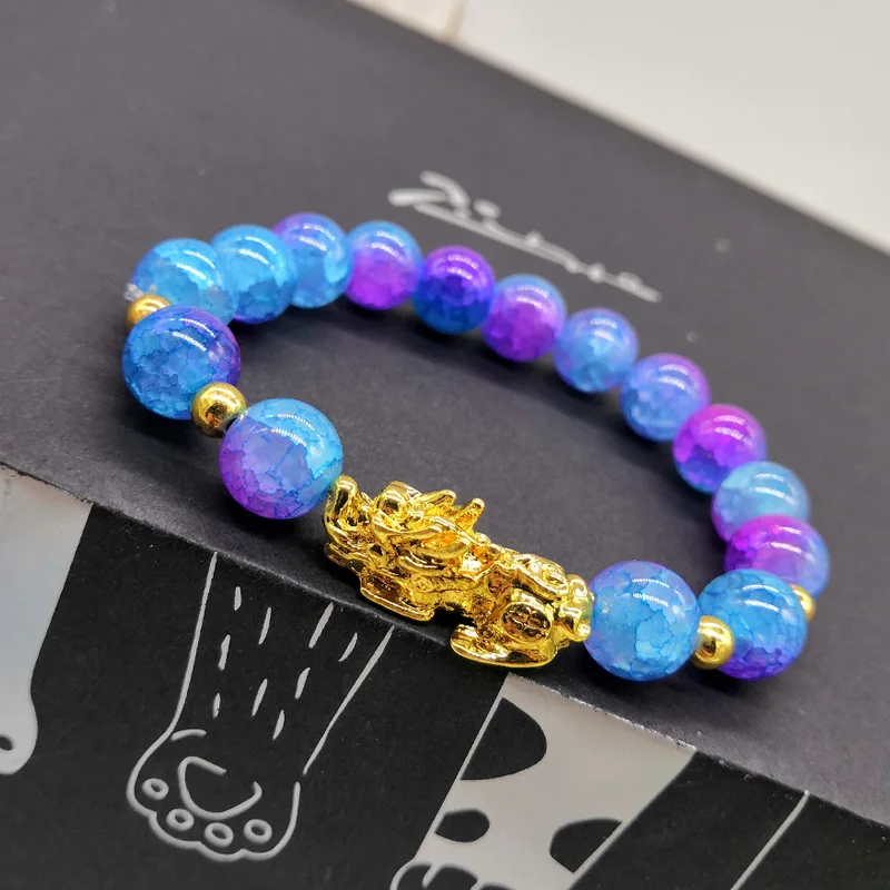 

3D hard pure gold transfer beads Picchu agate bracelet male lucky color change pixiu stone bracelet