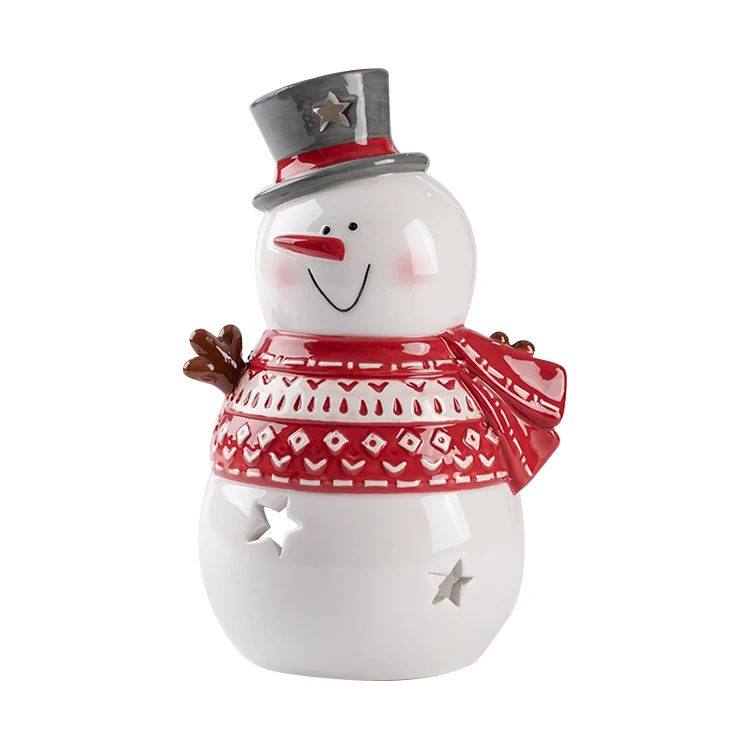 

Ceramic Crafts Beautiful Tealight Knitted Snowman Shaped Candle Holder, As is