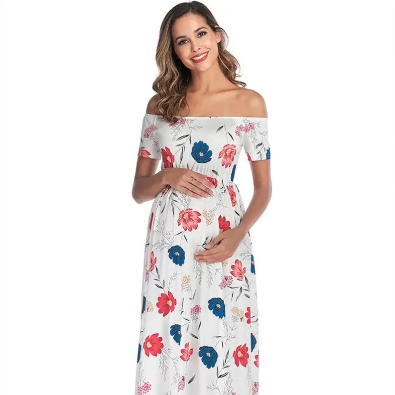 

New elegant maternity dress Hot Sales Short sleeve one-shoulder maternity wear dresses for dresses women pregnant ladies, 5 color
