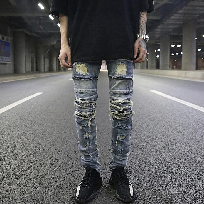 

High street washed skinny jeans stock ripped jeans men dropshipping mens biker jeans