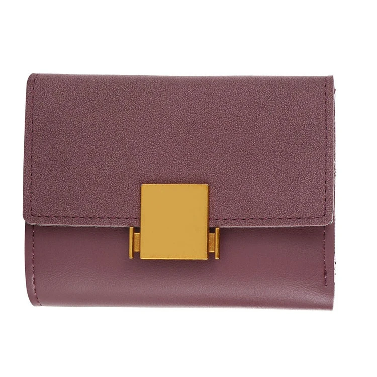 

Women's 3 Fold PU Short Square Metal Decorative Buckle Two Color Horizontal European And American Youth Student Wallet