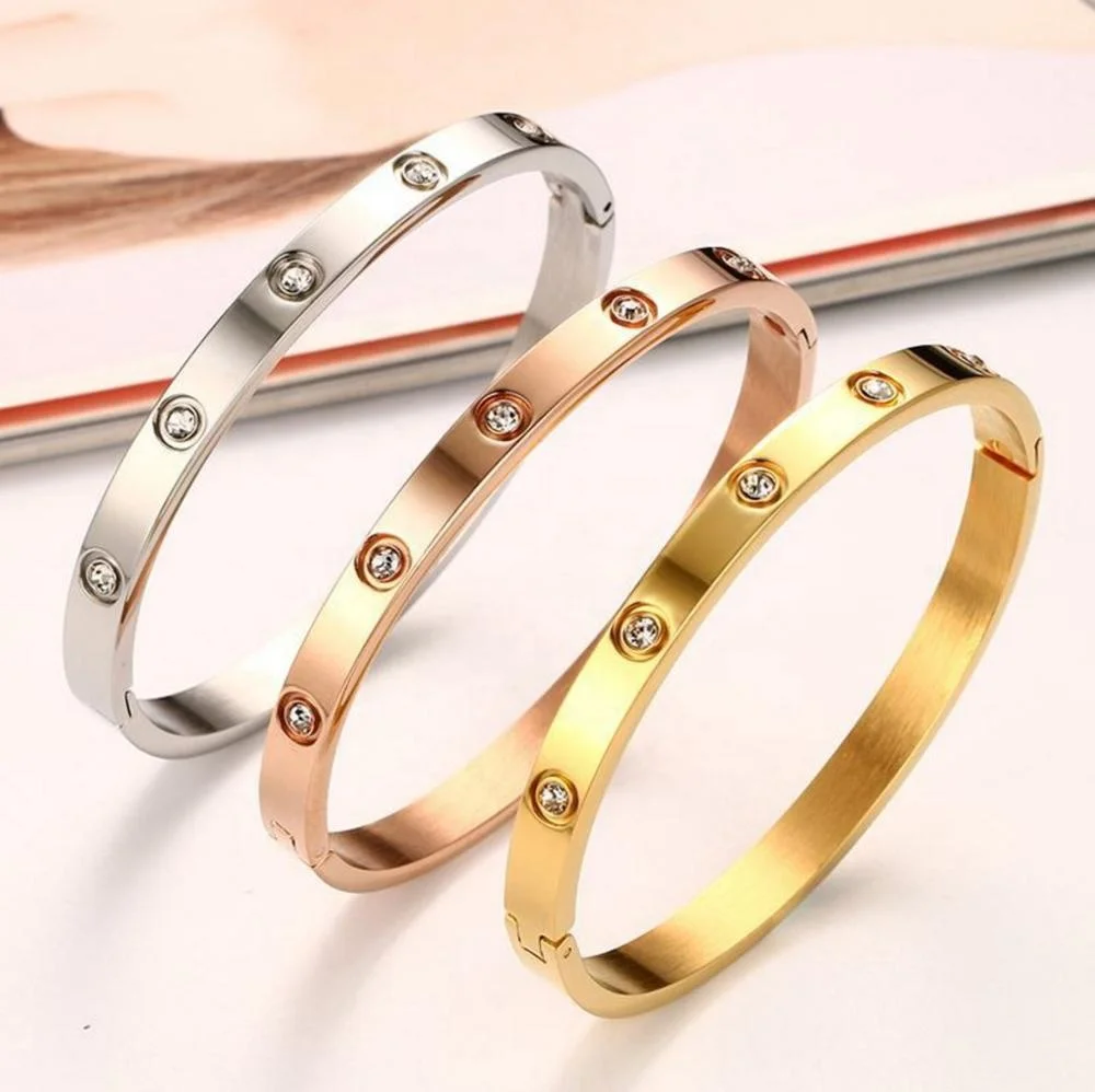 

Fashion best selling design silver/gold/rose gold crystal paved stainless steel bangles for women jewelry gift, Rose/sliver/gold