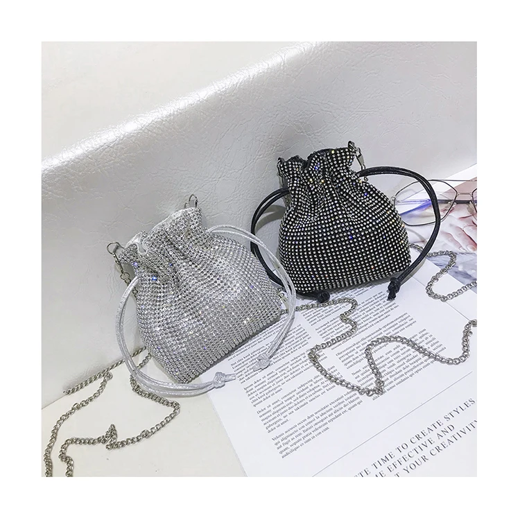

Shining Crystal Small Bucket Bags For Women Fashion Diamonds Chain Crossbody Bag Lady Evening Party Clutch String Handbags Bolsa