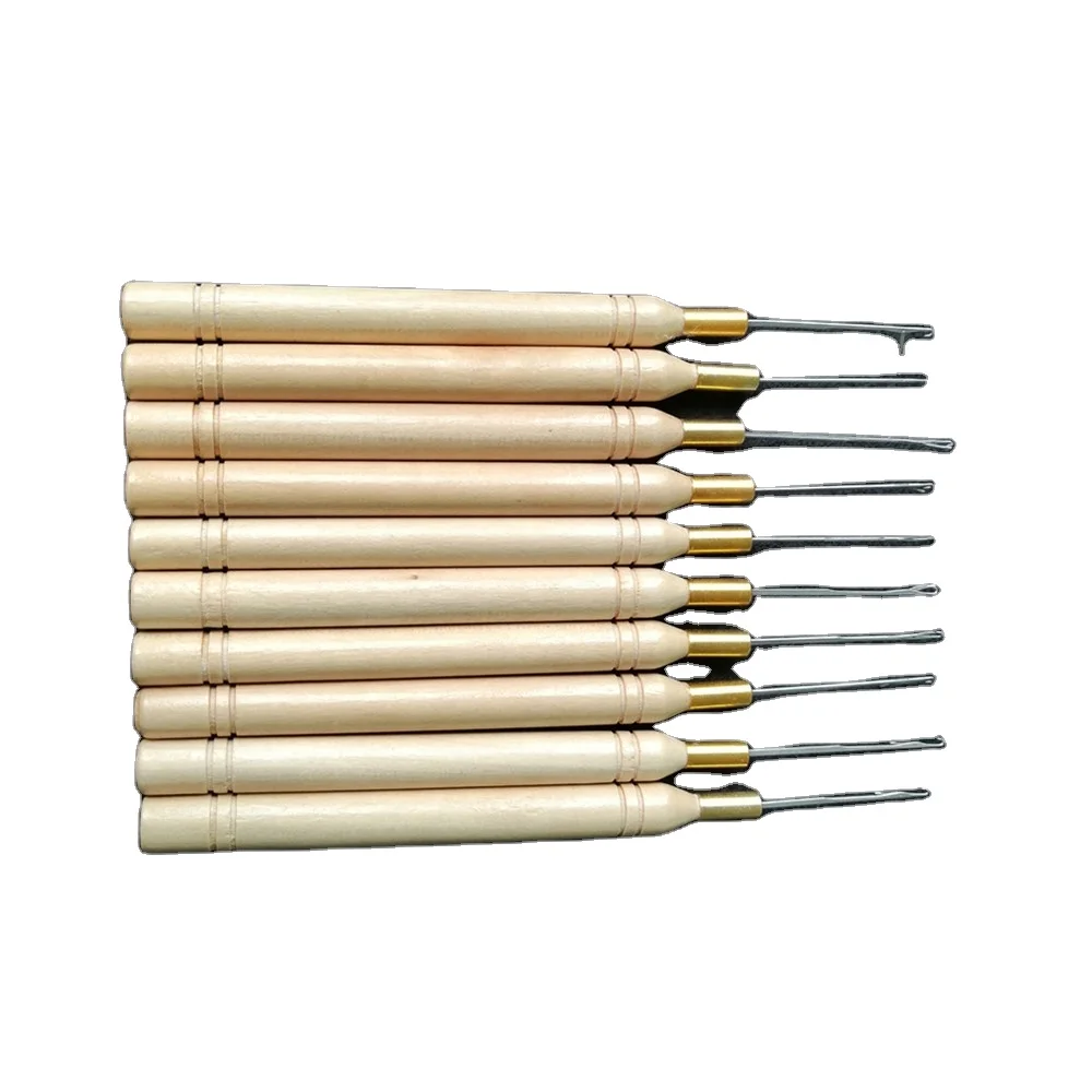 

Hook Needle Hair Tools Wooden Handle Needles Micro Rings Pulling Needle Threader For Loop Hair Extension tools