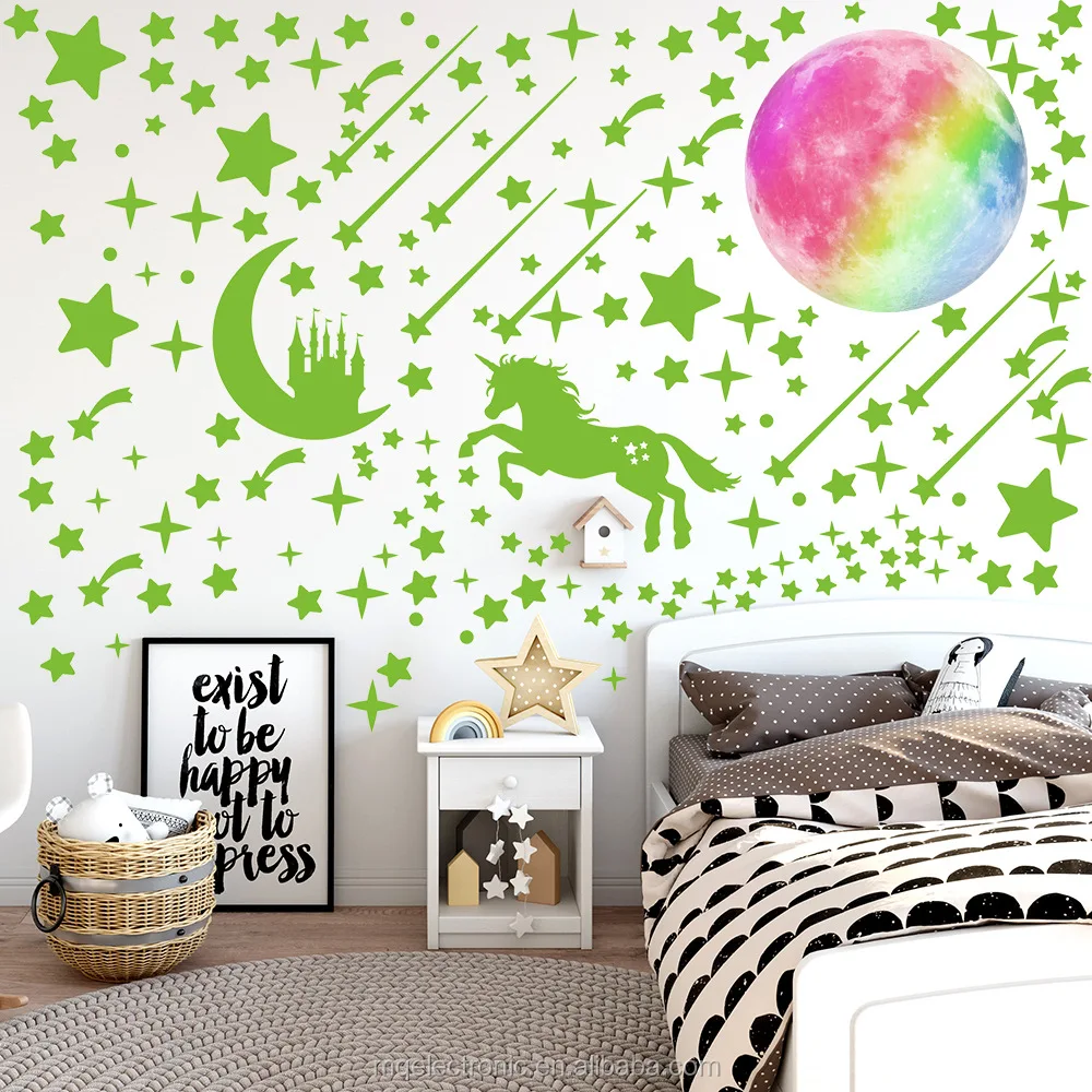 Room Decal Removable Moon and Stars Glow In The Dark  Bedroom Wall Stickers 