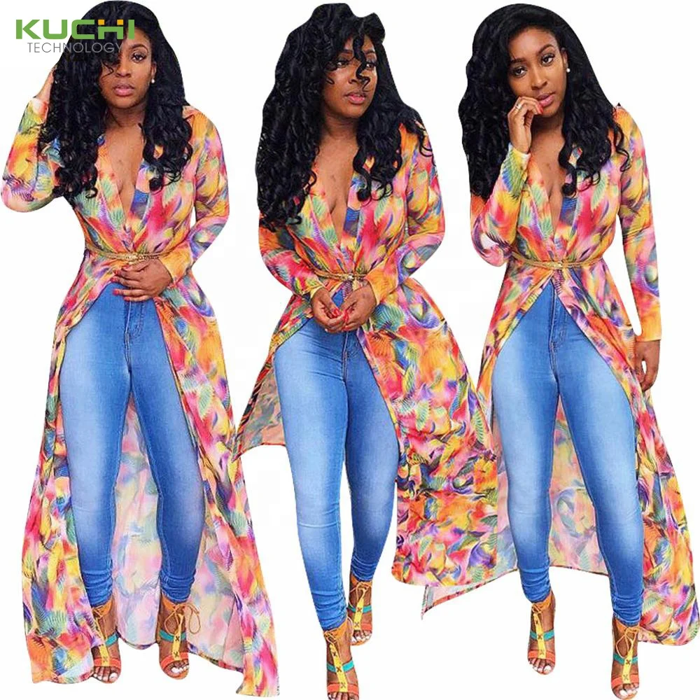 

MOQ 1 PC O6226J - ladies trendy long sleeve floral printed long cardigan