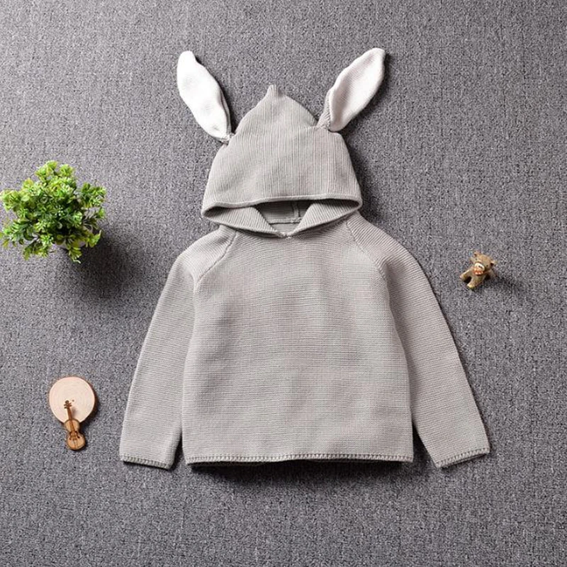 

Baby Hoodies Cute Rabbit Ears Toddler Knitting Sweater