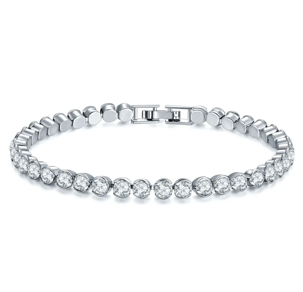 

4mm Simple Crystal Rhinestone Bracelet Bangles Round CZ Zirconia Tennis Bracelet