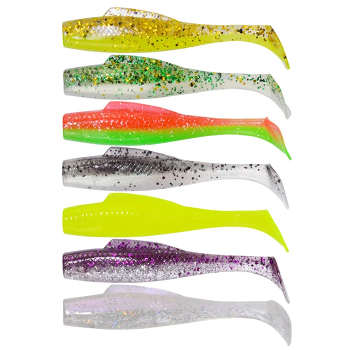 

HAWKLURE Plastic Fishing Lure 85mm 5g TPR Material Double Colors Fishing Lure Soft Worms Artificial Pike Shad T Tail, 7 colors