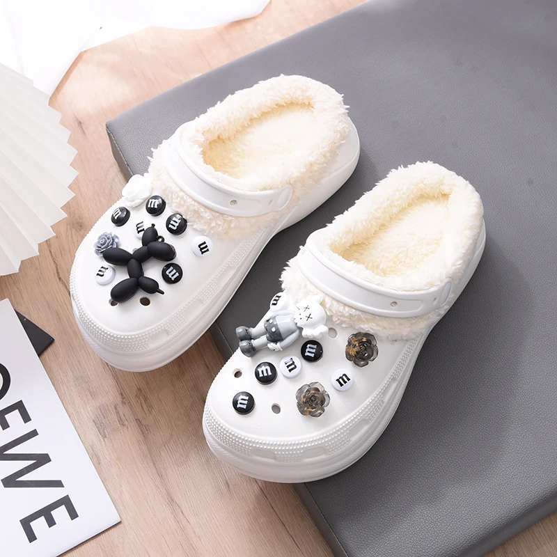 

Wholesale Winter Warm Cute Croc Shoes Anti Slip Cotton Slippers EVA Clogs Slipper Wear Flat Casual Shoes for Men Women, Black