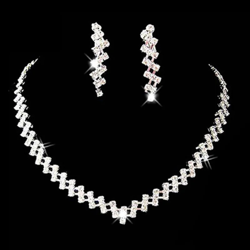 

Long Clear Crystal Rhinestone Chain Bridal Jewelry Sets Item Earrings Necklace Women Fashion Jewelry Set Wedding Jewelry, Many colors