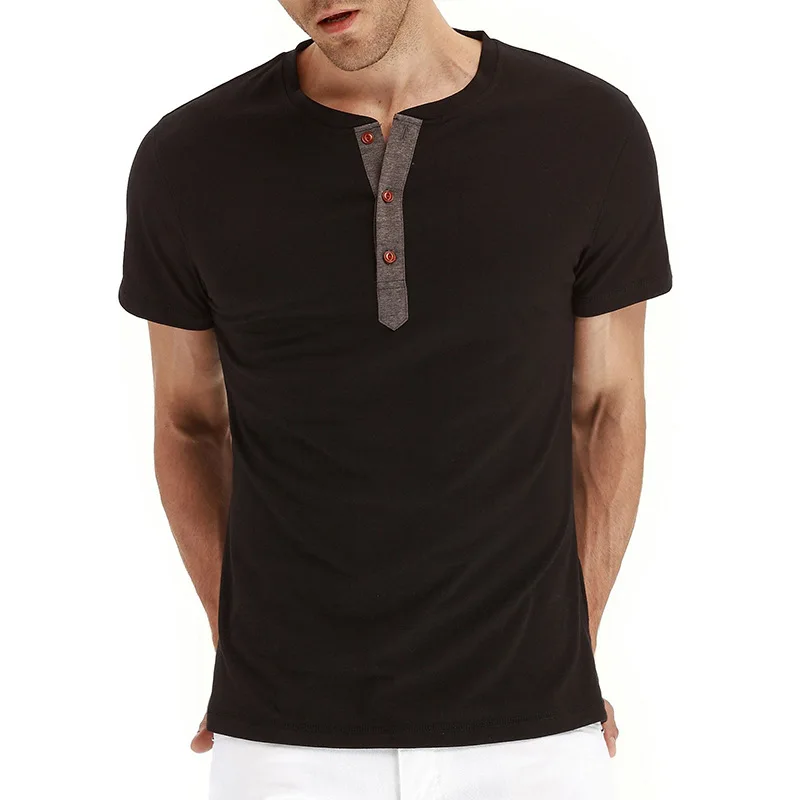 

FanLi Logo Printing Low MOQ Crew Neck Premium Solid Front Button Blank Casual Placket Mens T shirts