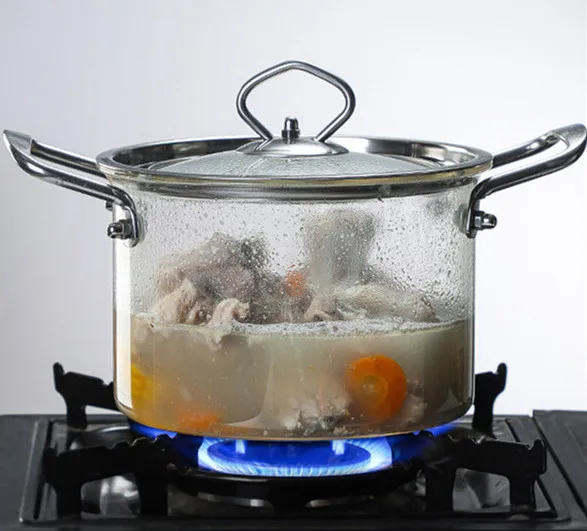 

Best Sale High Borosilicate Glass Flame Free Cooking Pot With Stainless Steel Handle, Clear glass