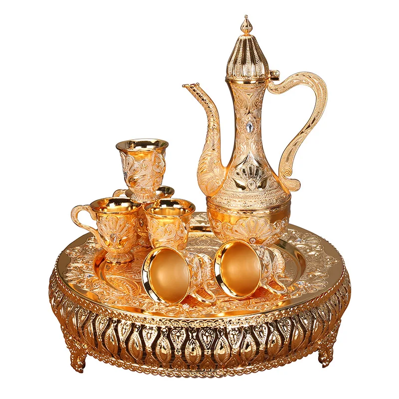 Vintage Luxury Royal Ethiopian French Style Wine Coffee Tea Cup Sets Gilded Wine Pot Ramadan Gift Tea Set