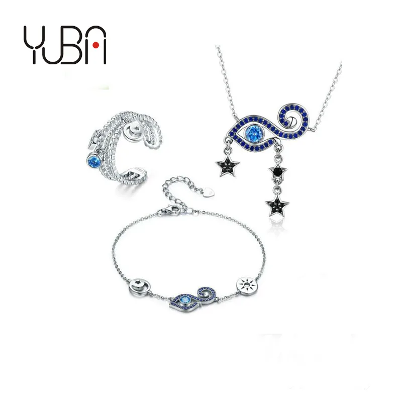 

Wholesale Magic Blue eye CZ diamond 925 Sterling silver bracelet setwholesale