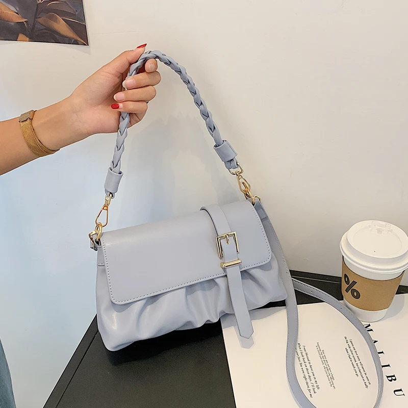 

Fashion Ruched Shoulder Bags for Women 2021 New Weaving Chain Strap Crossbody Bags Luxury Ladies Handbags Designer Armpit Bag