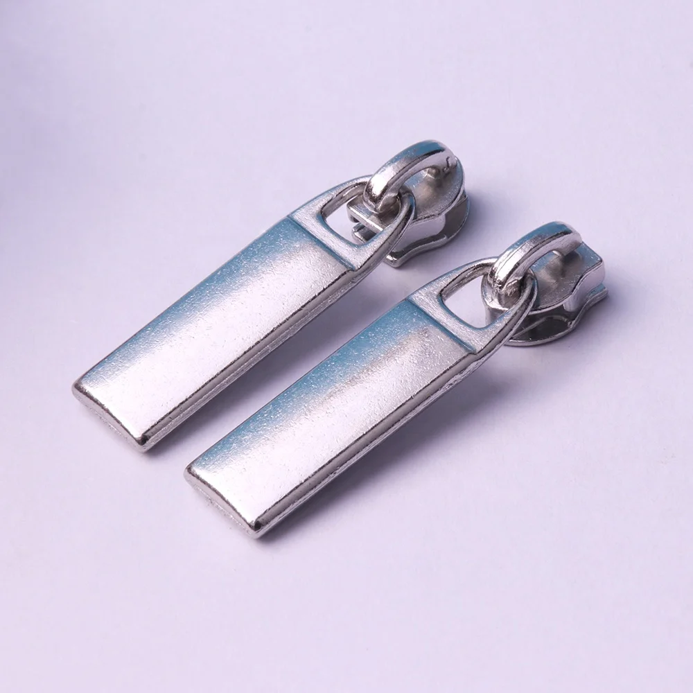 

Free Sample Handbag Hardware Custom Sliver Long Square Block Pull Tab Metal Zipper Sliders #8, Custom made