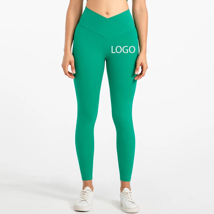 

Ready To Ship Custom Logo 20 Neon Colors Yoga Leggings Cross Waistband High Waist Women Gym Sports Wear Yoga Tights Workout Wear