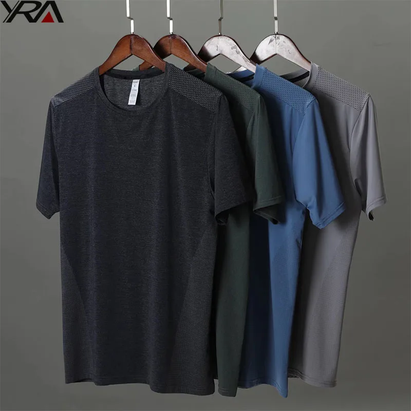 

2022 men running gym t shirt custom mens fitness shirt clothing apparel sports athletic active wear t shirts sportswear men, Black,blue,green/gray