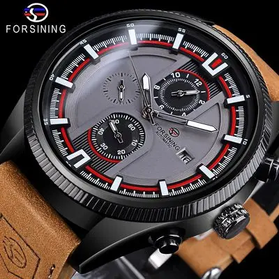 

New Forsining 382 Brown Men's Watch Luxury Genuine Leather Strap Sports Fashion Automatic Mechanical Watch Men's Watches, According to reality