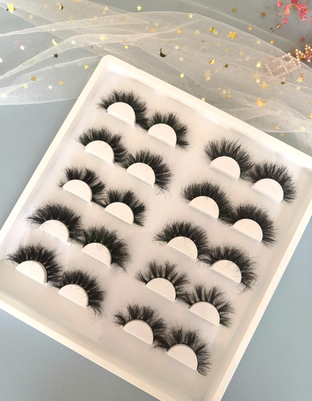 

Custom Popular Natural Long Vegan Fluffy Curly Full Wispy 18mm 20mm 3D Mink Strip Lashes Vendor, Black