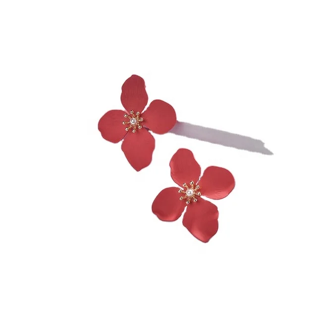 

E9010 hibiscus pearl enamel stud flower earring, Colorful