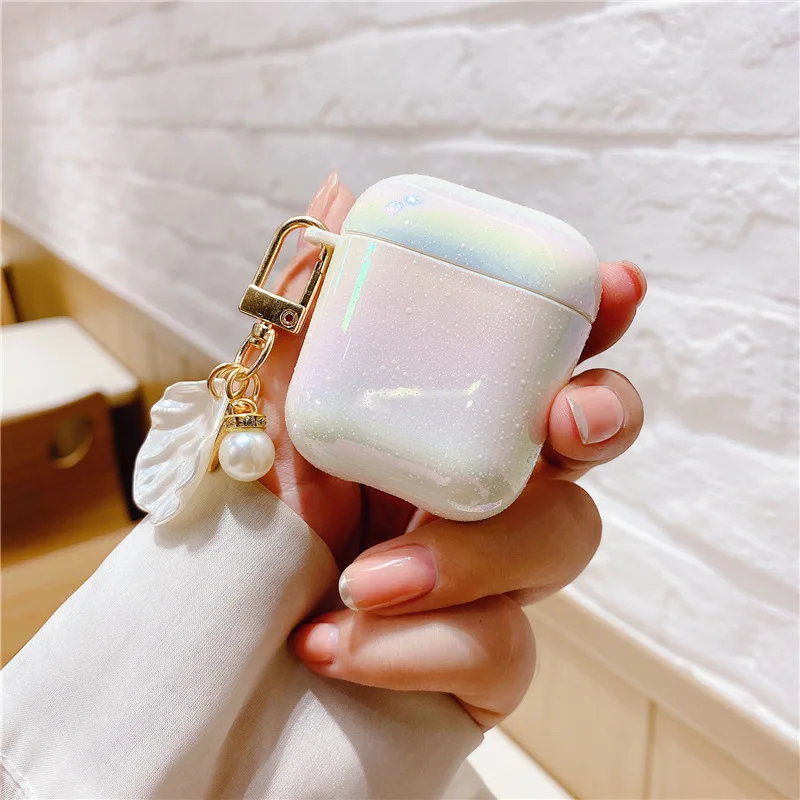 

Free Shipping Luxury Earphone Case For Airpods 2 1 Pro Elegant Pearl Seashell Ornament Cover, Colorful