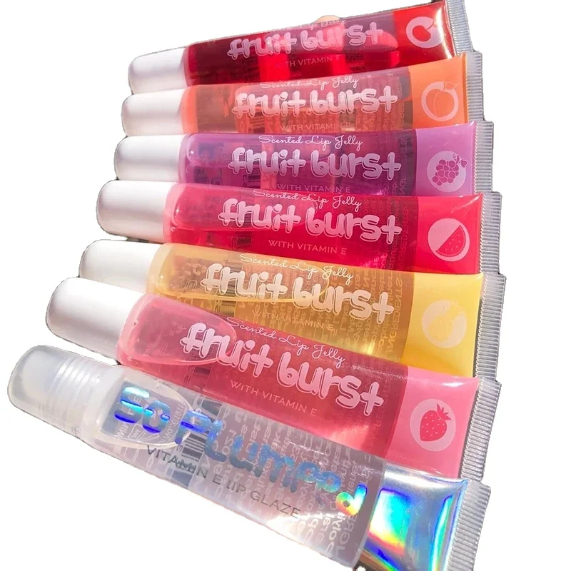 

Different color different fruit scent Transparent tube colorless moisturizing lip oil Jelly Shiny Lip gloss Matte Nude gloss