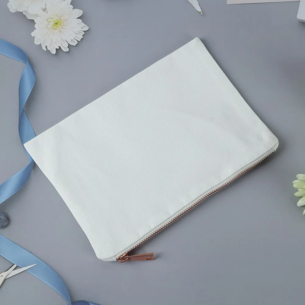 

Makeup Bag High Quality Polyester Clutch Bag for Bridemaid Gift Plain Cosmetic Bags with Rose Gold Zipper 6*9 Inch for Vinyl