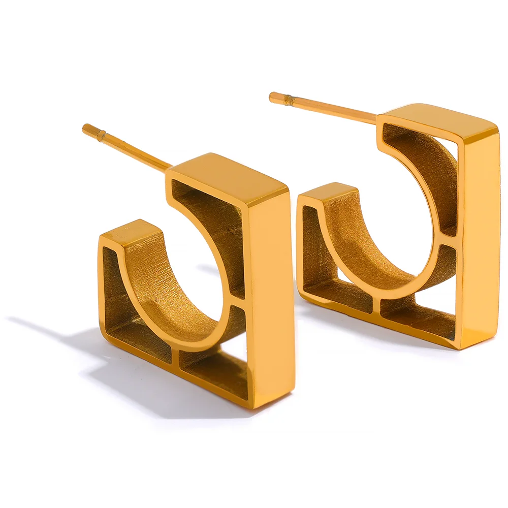 

JINYOU 2007 Waterproof 316 Stainless Steel Square Geometric Hollow Hoop Earrings Rust Proof Texture Fashion Trendy Jewelry