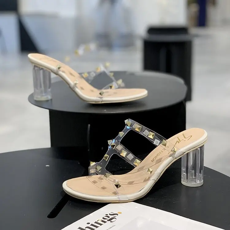 

Summer Women's slippers 2020 Rivet Women Sandals Transparent high Heel Slippers for ladies, Picture