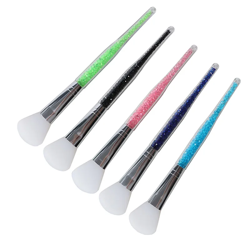 

wholesale vegan transparent colorful silicone applicator glass clear crystal rhinestone diamond handle facial face mask brush
