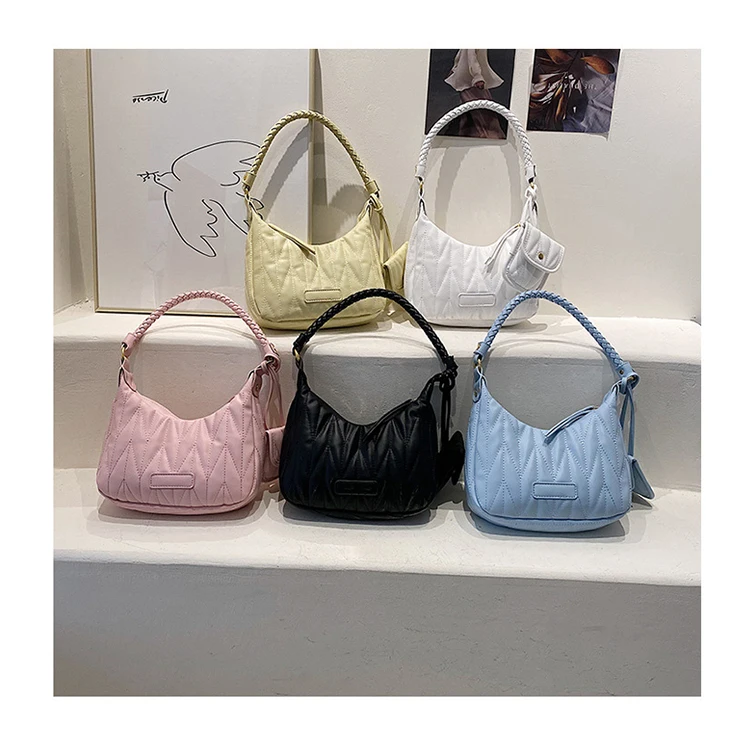 

Fashion Pleats PU Leather Small Shoulder Bag Rope Handle Armpit Purses Luxury Brand Quilted Crossbody Bags Solid Color Handbags