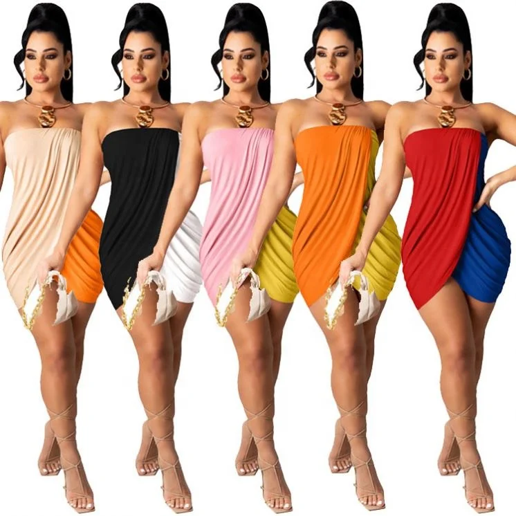 

2021 summer fashion contrast color women strapless dress tube dresses summer