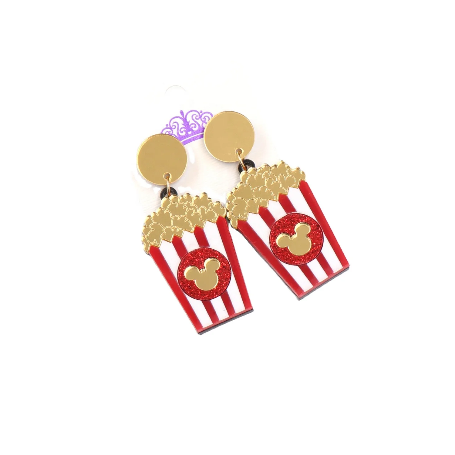 

ER1151-41mm Popcorn Dangle Earrings Mouse Head Cute Earrings Laser Cutout Glitter Acrylic Earrings