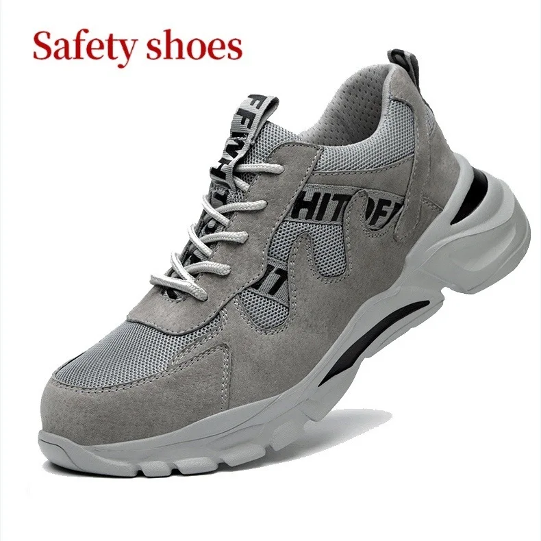 

Fashion brand anti puncture portable Industrial sports safety shoes boots work for men women steal toe Breathable lightweight, Grey khaki