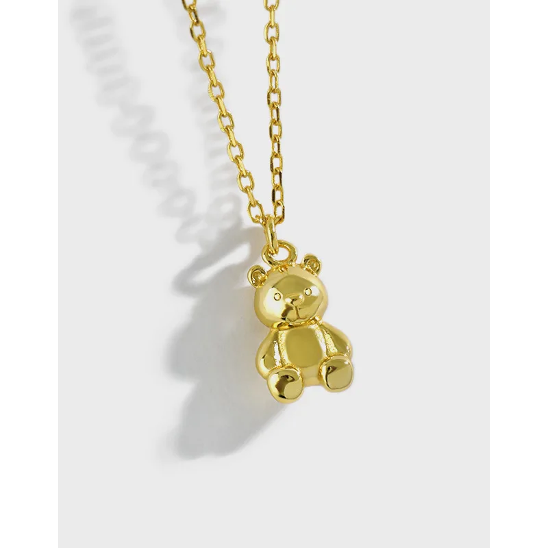 

Gold S925 Sterling Silver Animal Necklace INS Chic Cartoon Lovely Small Bear Doll Necklace Clavicle Chain Pendants Necklace