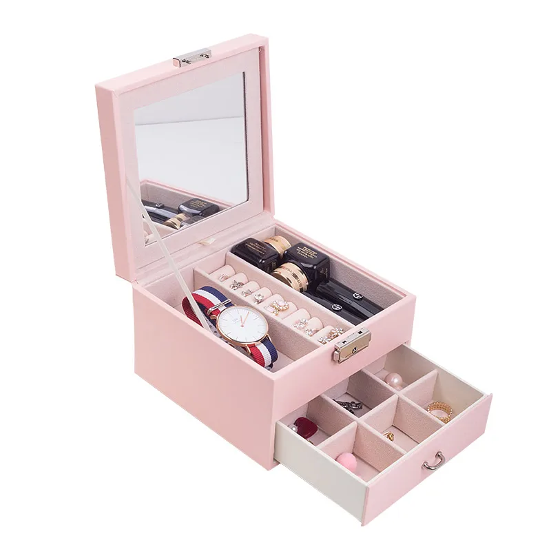 

2020 PU Leather Small Jewelry Box Organizer Custom Travel Portable Jewelry Case Necklace Ring Earrings Jewellery Packaging Box, White, black, pink