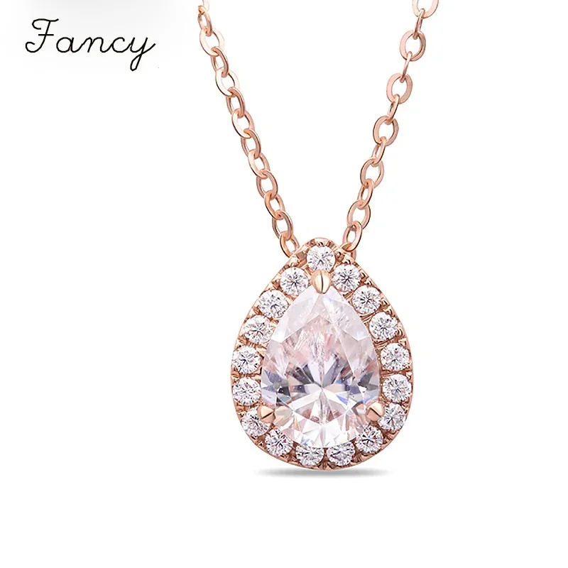 

Halo Pear Necklace in Rose 14K DEF Moissanite 1CT Pear Cut Drop Pendant Women Diamond Fine Jewelry Necklace