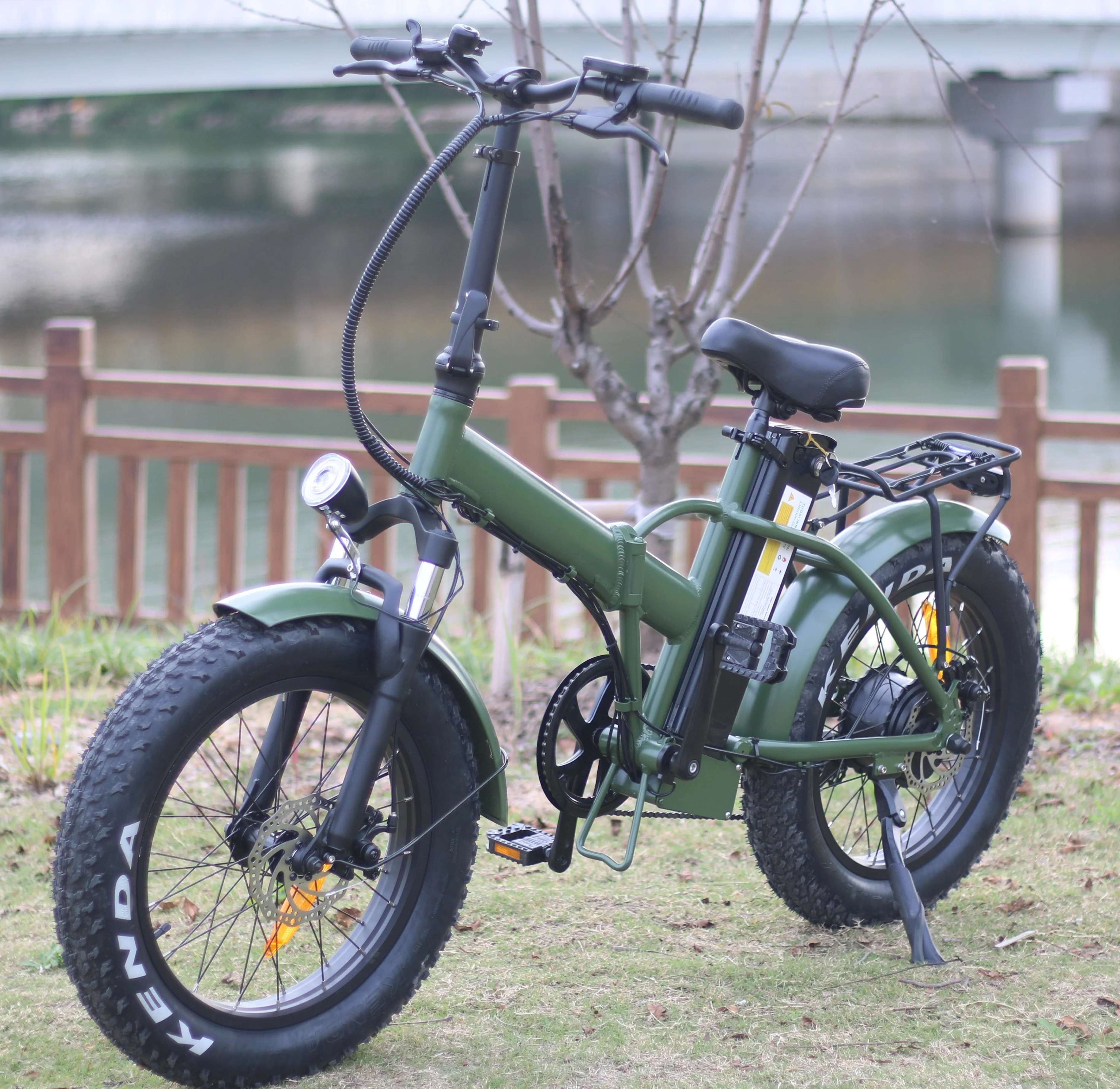

EU warehouse wholesale army green folding fat tire electric bike 20 inch