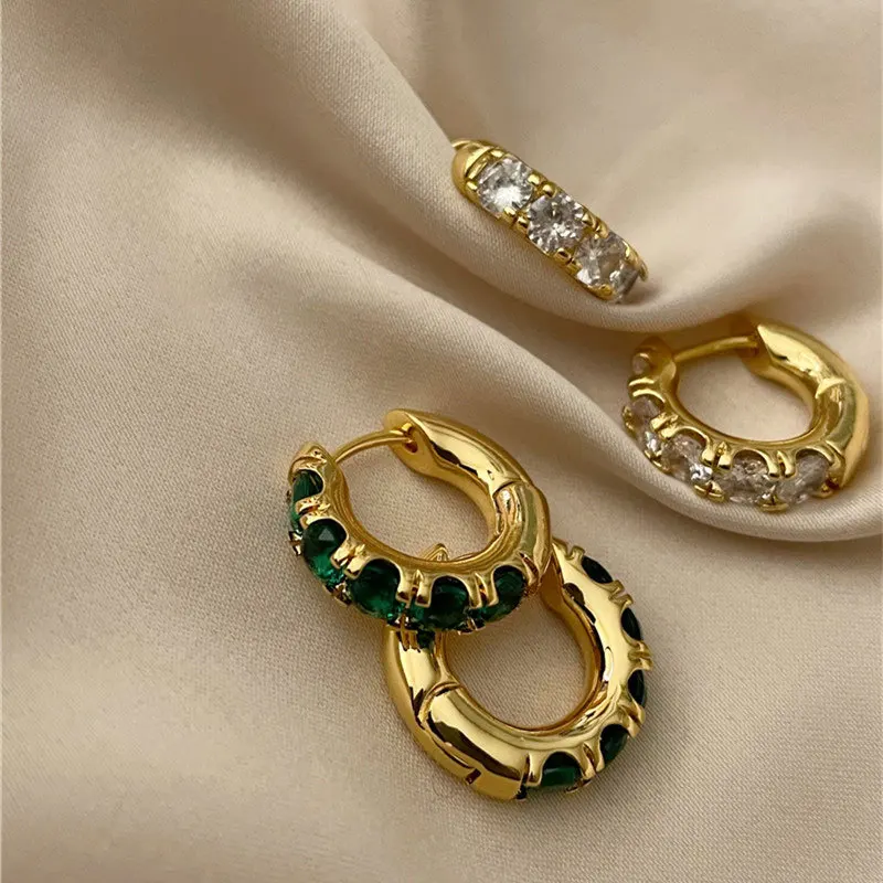 

18k gold vermeil custom rainbow huggie 925 silver green cz hoop earrings