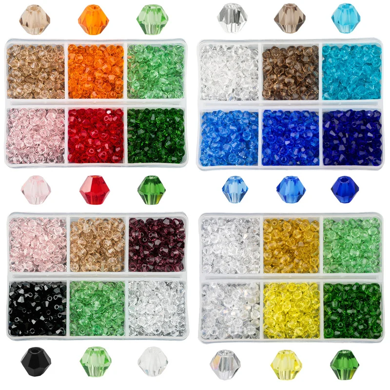 

Grade A 600pcs/box 4mm Glass Bicone Crystal Beads Faceted Austria 5328 Bicone Bead for Jewelry Making Decorations, 6 grid crystal beads