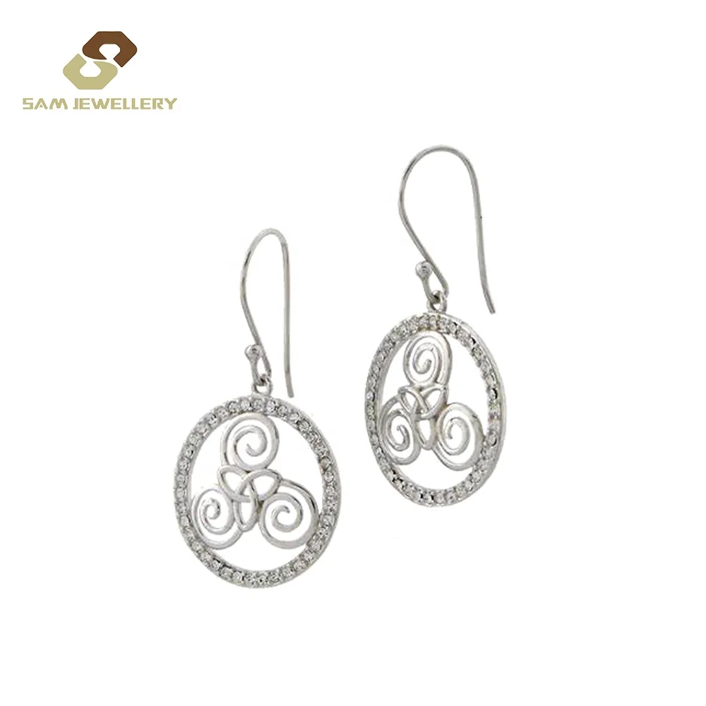 

Circle Sterling Silver Celtic Triquetra Knot Drop Earring Irish Jewellery, Cz