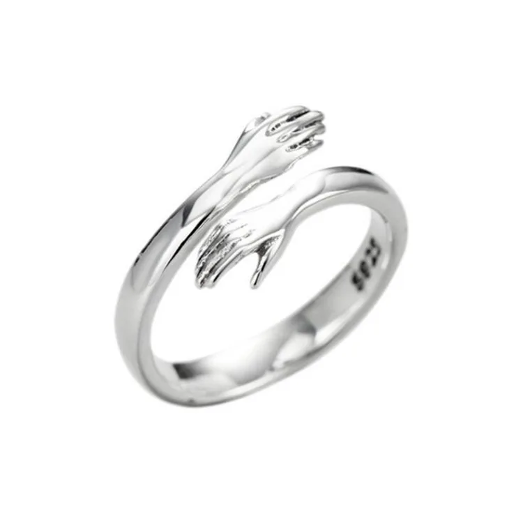

European And American Jewelry Hot New Retro Fashion Tide Flow Open Ring 925 Sterling Silver Love Hug Ring, Picture shows