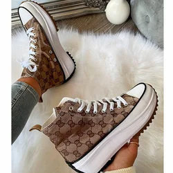 Height Increasing Animal Leopard Print Canvas Trendy Shoes Slip on Black White Platform High Top Sneakers for Women